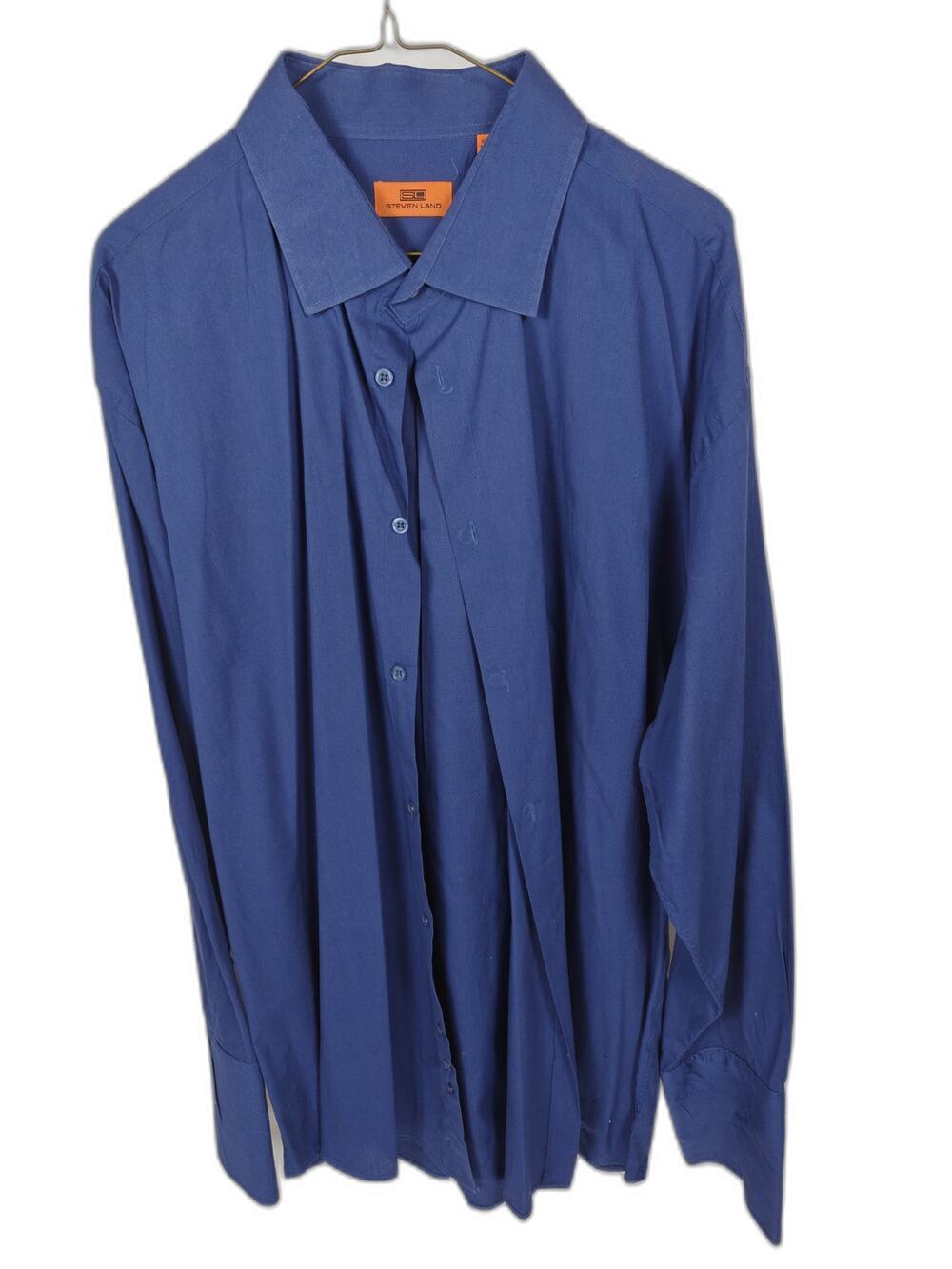 Steven Land French Cuff Dress Shirt Blue 18.5 36/37 100% Cotton Men's Formal
